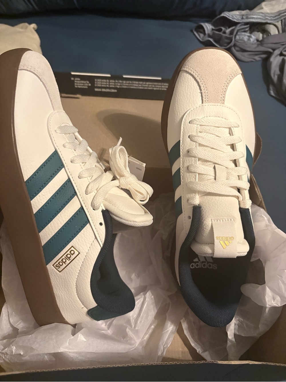 adidas VL Court 3.0 Low-Top Sneakers in White, Teal and Brown - Picture 7 of 10